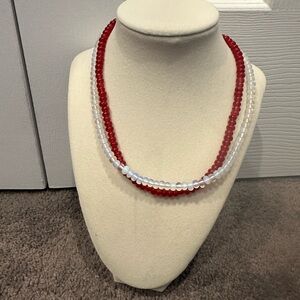 Allie + Bess Elegant Red and White Beaded Necklace